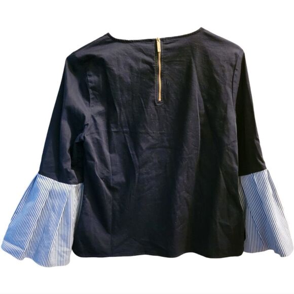 Ted Baker Jesieh Stripe Frilled Bell Sleeve Blouse, Navy Size 3 (US 8) - Picture 3 of 9